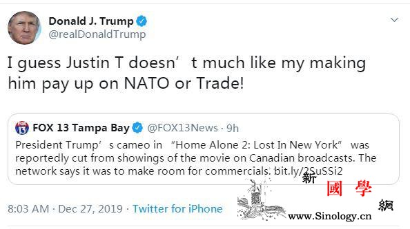 特朗普《小鬼当家2》镜头被删CBC：_北约-矛头-美国总统-