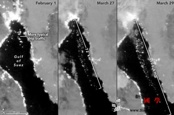 NASA公布卫星照片苏伊士运河堵塞前_苏伊士运河-宇航局-货轮-