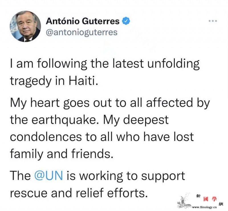 联合国秘书长：对海地地震逝者表示哀悼_海地-联合国-逝者-